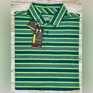 Under Armour Heat Gear Men's Polo with Green and Blue Stripes New With Tags XL
